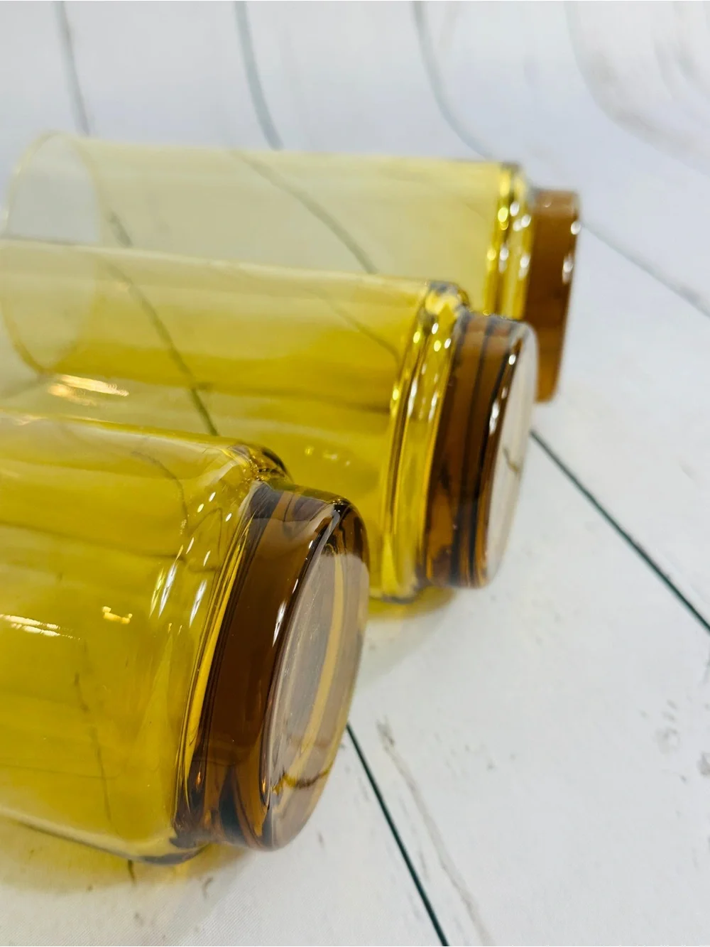 Set of 3 MCM Vintage-Libbey Glass Company amber honey gold  glass tumblers